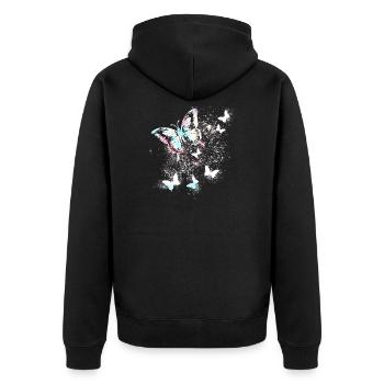 Papillon, aquarelle, coloré, peinture, graffiti - Veste à capuche bio Premium Unisexe - noir - Dos - Nico (187cm)