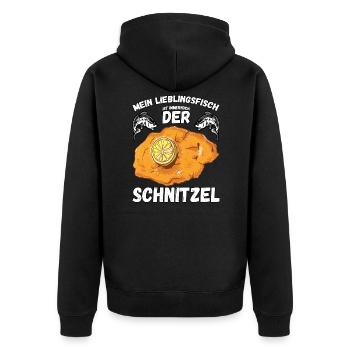 Angeln und Schnitzel Spruch - Unisex Premium Bio Zip Hoodie - Schwarz - Hinten - Nico (187cm)