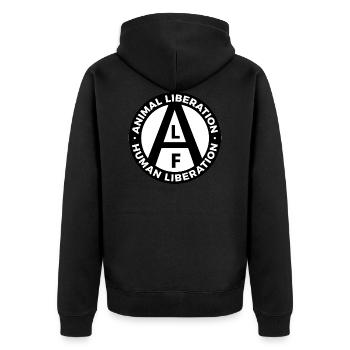 ALF Animal Liberation Human Liberation black white - Unisex Premium Organic Zip Hoodie - black - Back - Nico (187cm)