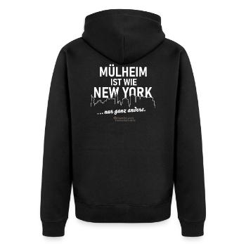 Mülheim ist wie New York - Unisex Premium Bio Zip Hoodie - Schwarz - Hinten - Nico (187cm)