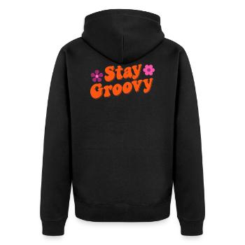 Stay Groovy - Unisex Premium Bio Zip Hoodie - Schwarz - Hinten - Nico (187cm)