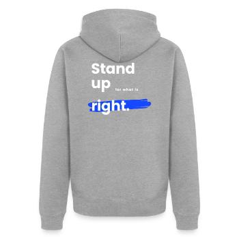 Stand up - Unisex Premium Bio Zip Hoodie - Grau meliert - Hinten - Nico (187cm)