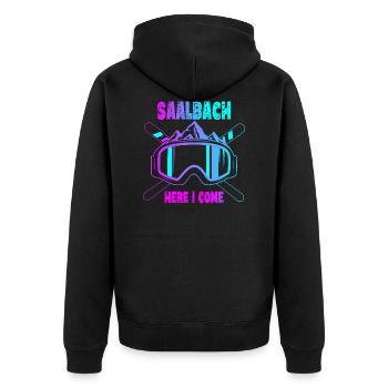 Saalbach Hinterglemm Skiurlaub Skipiste - Unisex Premium Bio Zip Hoodie - Schwarz - Hinten - Nico (187cm)