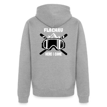 Flachau Skiurlaub Skipiste - Unisex Premium Bio Zip Hoodie - Grau meliert - Hinten - Nico (187cm)