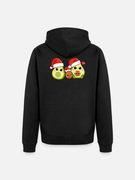 Kawaii Christmas Avocado - Unisex Premium Organic Zip Hoodie - black