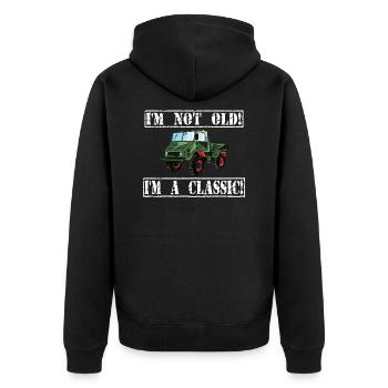 I'm not old - I'm a classic / Unimog - Unisex Premium Bio Zip Hoodie - Schwarz - Hinten - Nico (187cm)