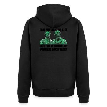 Goethe und Schiller waren Dichter | Cannabis Fun - Unisex Premium Bio Zip Hoodie - Schwarz - Hinten - Nico (187cm)