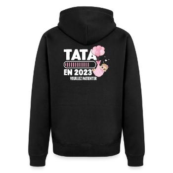 Annonce Grossesse Originale Future Tata En 2023 - Veste à capuche bio Premium Unisexe - noir - Dos - Nico (187cm)