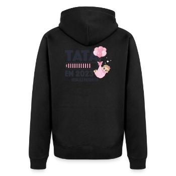Annonce Grossesse Originale Future Tata En 2023 - Veste à capuche bio Premium Unisexe - noir - Dos - Nico (187cm)