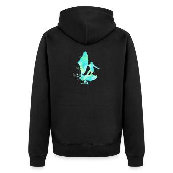 Double Exposure Wing Foiling Hydrofoiling Geschenk - Unisex Premium Bio Zip Hoodie - Schwarz - Hinten - Nico (187cm)