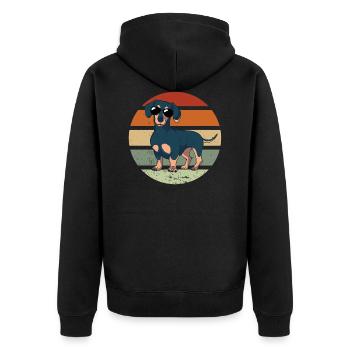 Niedliches Hunde Vintage Dackel Gassi Motiv Dackel - Unisex Premium Bio Zip Hoodie - Schwarz - Hinten - Nico (187cm)