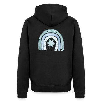 Bleu denim arc-en-ciel avec astérisque - Veste à capuche bio Premium Unisexe - noir - Dos - Nico (187cm)