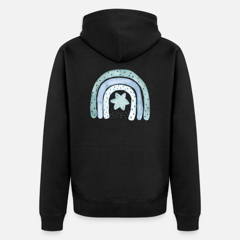 Regenbogen Jeansblau mit Sternchen - Unisex Premium Bio Zip Hoodie - Schwarz