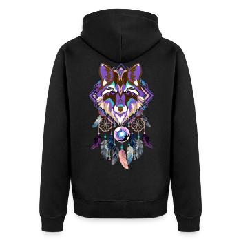 Traumfänger Wolf - Unisex Premium Bio Zip Hoodie - Schwarz - Hinten - Nico (187cm)