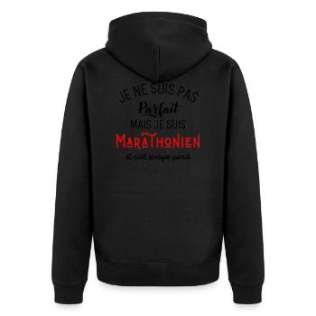 Pas parfait mais marathonien - Veste à capuche bio Premium Unisexe - noir - Dos - Nico (187cm)