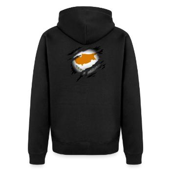 Zypern im Herzen - Unisex Premium Bio Zip Hoodie - Schwarz - Hinten - Nico (187cm)