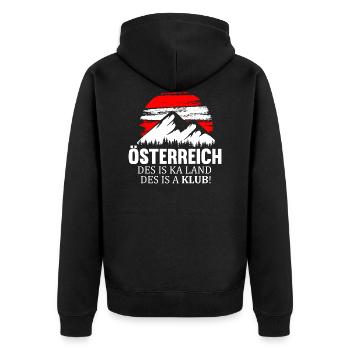AUSTRIA ÖSTERREICH DES IS KA LAND DES IS A KLUB - Unisex Premium Bio Zip Hoodie - Schwarz - Hinten - Nico (187cm)