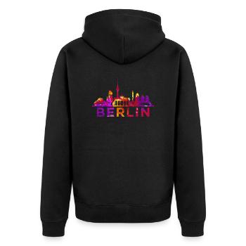 Berlin Skyline Impression Souvenir Geschenkidee - Unisex Premium Bio Zip Hoodie - Schwarz - Hinten - Nico (187cm)