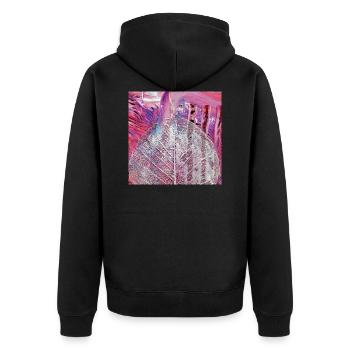Malerei Acryl Blattadern abstrakt Pink-Rosa-lila - Unisex Premium Bio Zip Hoodie - Schwarz - Hinten - Nico (187cm)