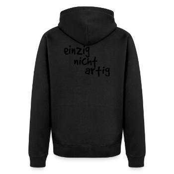 einzig nicht artig - einzigartig - Unisex Premium Bio Zip Hoodie - Schwarz - Hinten - Nico (187cm)