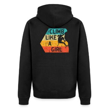 Climb Like A Girl Retro Rock Climbing Mountaineers - Unisex Premium Organic Zip Hoodie - black - Back - Nico (187cm)