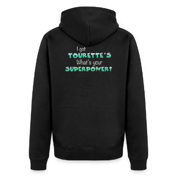 Tourettes Supermacht - Unisex Premium Bio Zip Hoodie - Schwarz - Hinten - Nico (187cm)