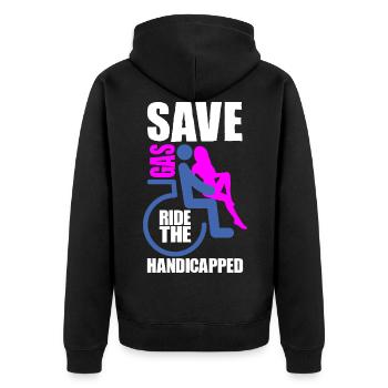 Behindert Humor Lustig - Unisex Premium Bio Zip Hoodie - Schwarz - Hinten - Nico (187cm)