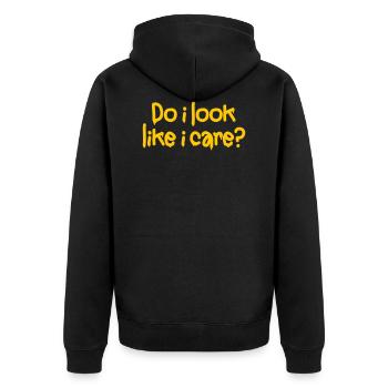 Do i look like i care? Kein Interesse! Nein danke! - Unisex Premium Bio Zip Hoodie - Schwarz - Hinten - Nico (187cm)