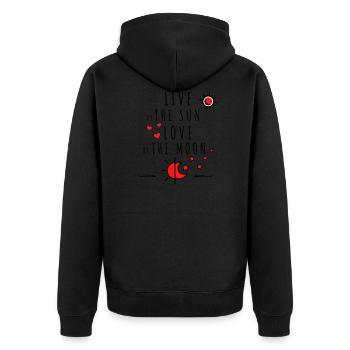 Live by the Sun Love by the Moon Geschenkidee - Unisex Premium Bio Zip Hoodie - Schwarz - Hinten - Nico (187cm)