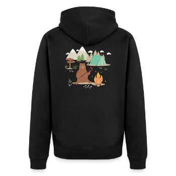Camping Bär - Zelten gehen - Unisex Premium Bio Zip Hoodie - Schwarz - Hinten - Nico (187cm)