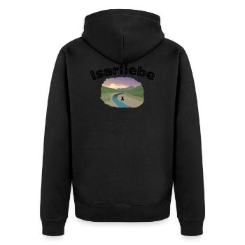 Isarliebe2 - Unisex Premium Bio Zip Hoodie - Schwarz - Hinten - Nico (187cm)