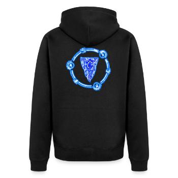 Arcane Power LoL Gaming design - Unisex Premium Bio Zip Hoodie - Schwarz - Hinten - Nico (187cm)
