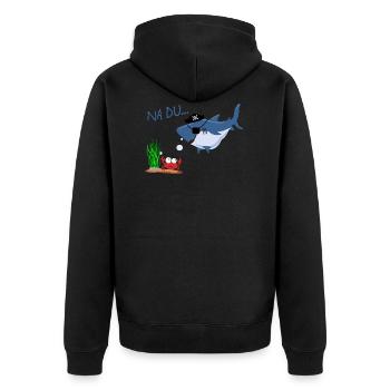Nadu Weißer Hai trifft auf Krabbe - Unisex Premium Bio Zip Hoodie - Schwarz - Hinten - Nico (187cm)
