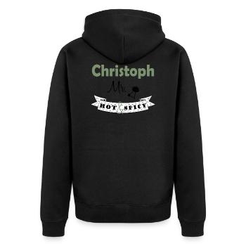 Mr. Hot & Spicy lustiger Spruch Christoph - Unisex Premium Bio Zip Hoodie - Schwarz - Hinten - Nico (187cm)