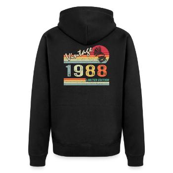 Vintage Grammophon 34. Geburtstag 1988 34 Jahre alt - Unisex Premium Bio Zip Hoodie - Schwarz - Hinten - Nico (187cm)
