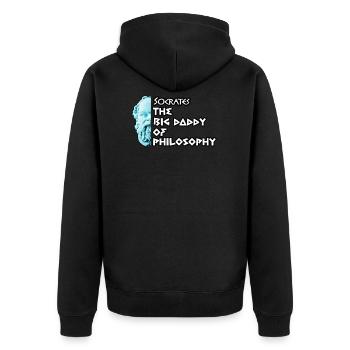 Papa der Philosophie - Unisex Premium Bio Zip Hoodie - Schwarz - Hinten - Nico (187cm)
