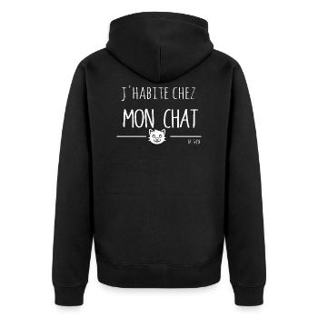 J'habite Chez Mon Chat T shirt cat lover humour - Veste à capuche bio Premium Unisexe - noir - Dos - Nico (187cm)
