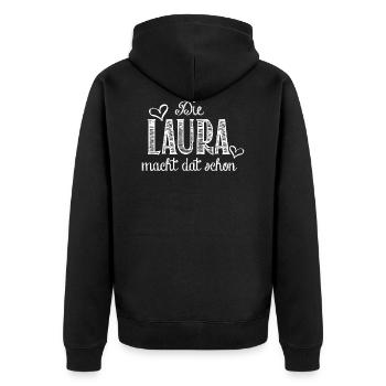 laura - Unisex Premium Bio Zip Hoodie - Schwarz - Hinten - Nico (187cm)