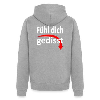 Fühl dich gedisst - Version 3 - Unisex Premium Bio Zip Hoodie - Grau meliert - Hinten - Nico (187cm)