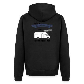 wenn mein womo ruft muss ich wieder los - Unisex Premium Bio Zip Hoodie - Schwarz - Hinten - Nico (187cm)