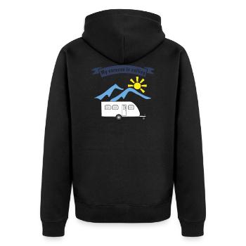 caravan is calling - Unisex Premium Bio Zip Hoodie - Schwarz - Hinten - Nico (187cm)