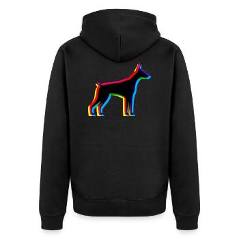 CMYK Dobermann - Unisex Premium Bio Zip Hoodie - Schwarz - Hinten - Nico (187cm)