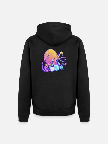 Octopus plays drums - Unisex Premium Organic Zip Hoodie - black