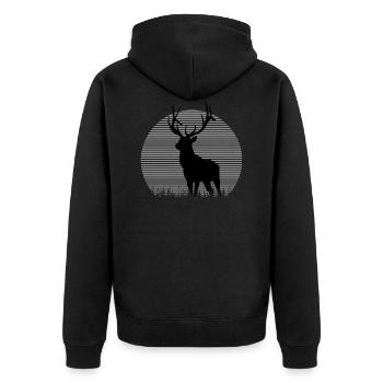 Hirsch - Unisex Premium Bio Zip Hoodie - Schwarz - Hinten - Nico (187cm)