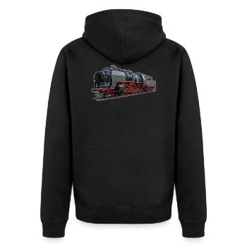 Dampflok BR 50 3501 - Unisex Premium Bio Zip Hoodie - Schwarz - Hinten - Nico (187cm)