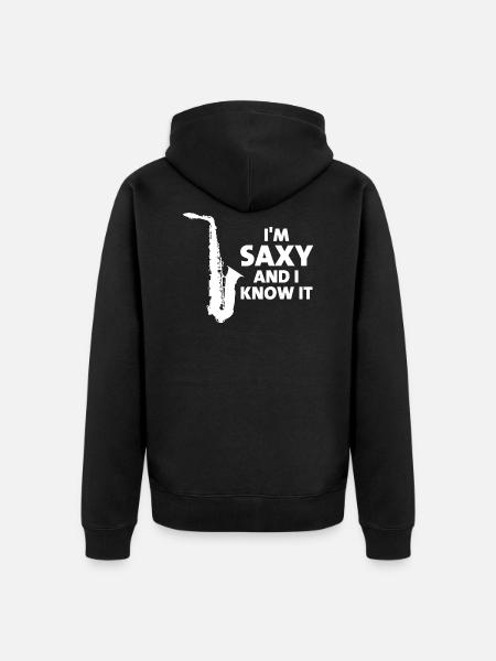 Ik ben Saxy en ik weet het - Uniseks Premium bio ziphoodie - zwart