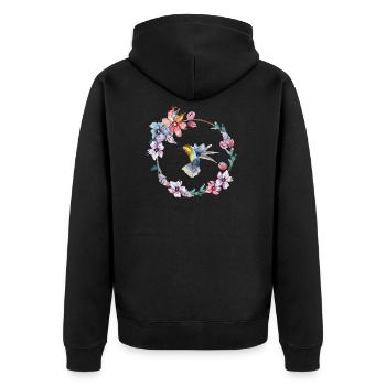 Kolibri Blumenkranz - Unisex Premium Bio Zip Hoodie - Schwarz - Hinten - Nico (187cm)