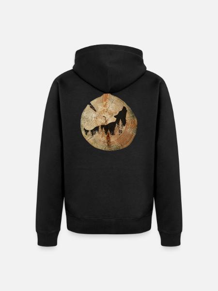 Tree Disc Wolf - Unisex Premium Organic Zip Hoodie - black