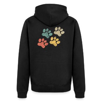 Haustier Pfote retro Tatze katze Hund - Unisex Premium Bio Zip Hoodie - Schwarz - Hinten - Nico (187cm)