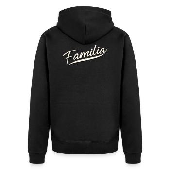 famille amour fête parents chemise familia gang capuche - Veste à capuche bio Premium Unisexe - noir - Dos - Nico (187cm)